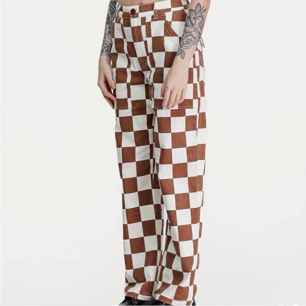 P&Co  NWT 304 Service Fatigue Checkerboard High Waisted Straight Leg Pants 2 Reg - Picture 6 of 12